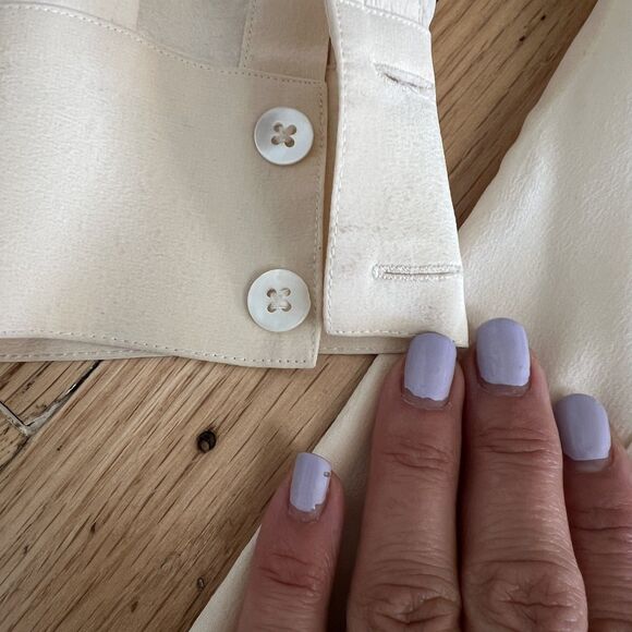 Vintage Silk Dana Buchman Top Size 12 Cream Pleated Long Sleeve Button Down - Picture 5 of 11